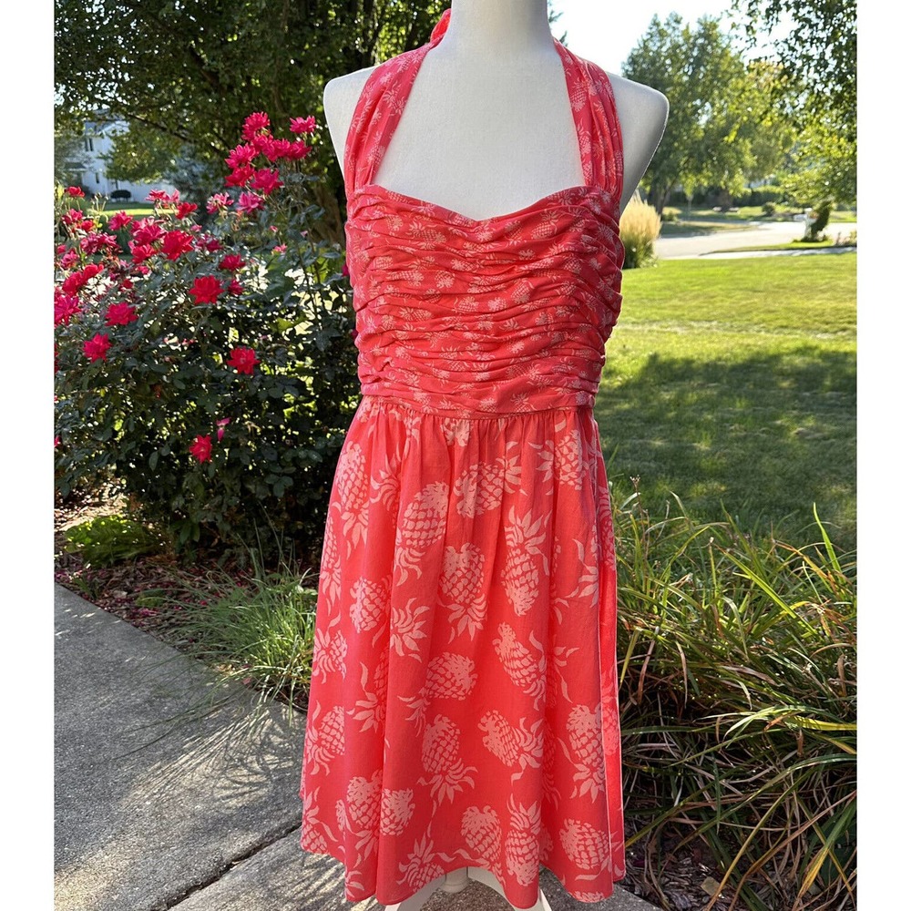Coral Halter Sundress with Pineapple Print. Perfect Go To Summer Dress!